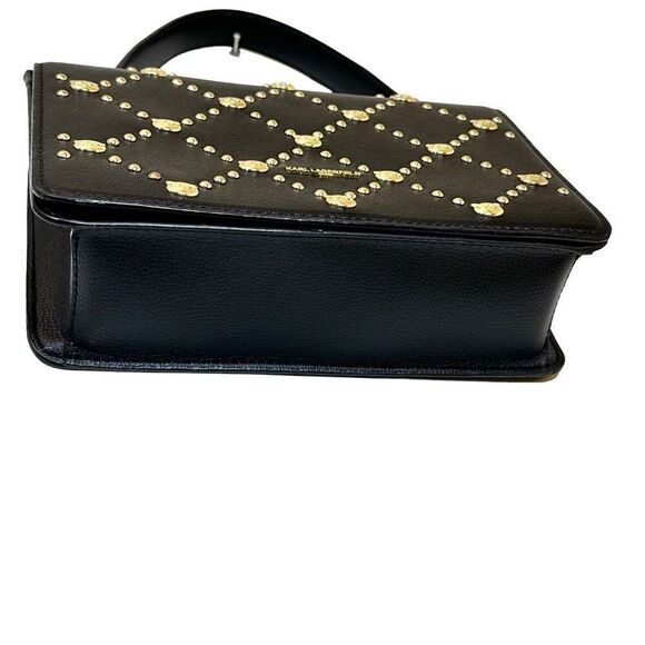 Karl Lagerfeld Paris Simone Gold Cat Studded Leather Crossbody Purse Handbag Bla - Picture 6 of 11
